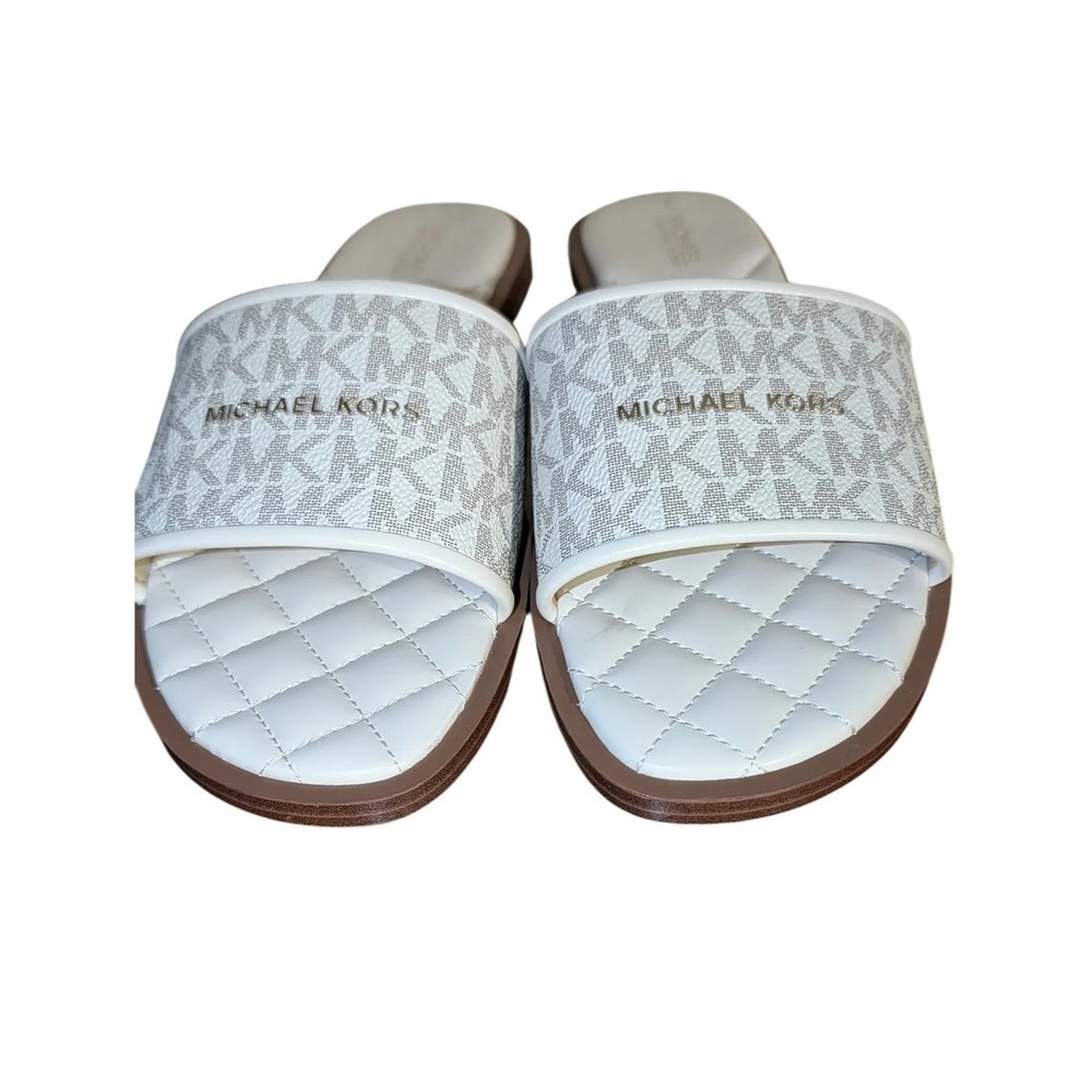MICHAEL KORS Women's FELICIA FLAT SLIDES MK Signature Logo Print Vanilla 8.5 M - Picture 4 of 10